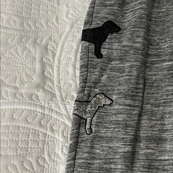 PINK Victoria's Secret Gray Joggers with sequin Dog Patches - Picture 2 of 6